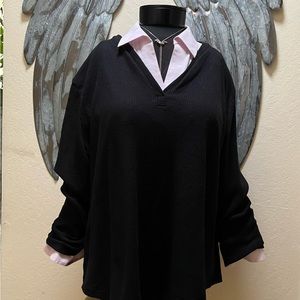 Black waffle knit long sleeve V neck Lightweight Top size NWOT Size 4X